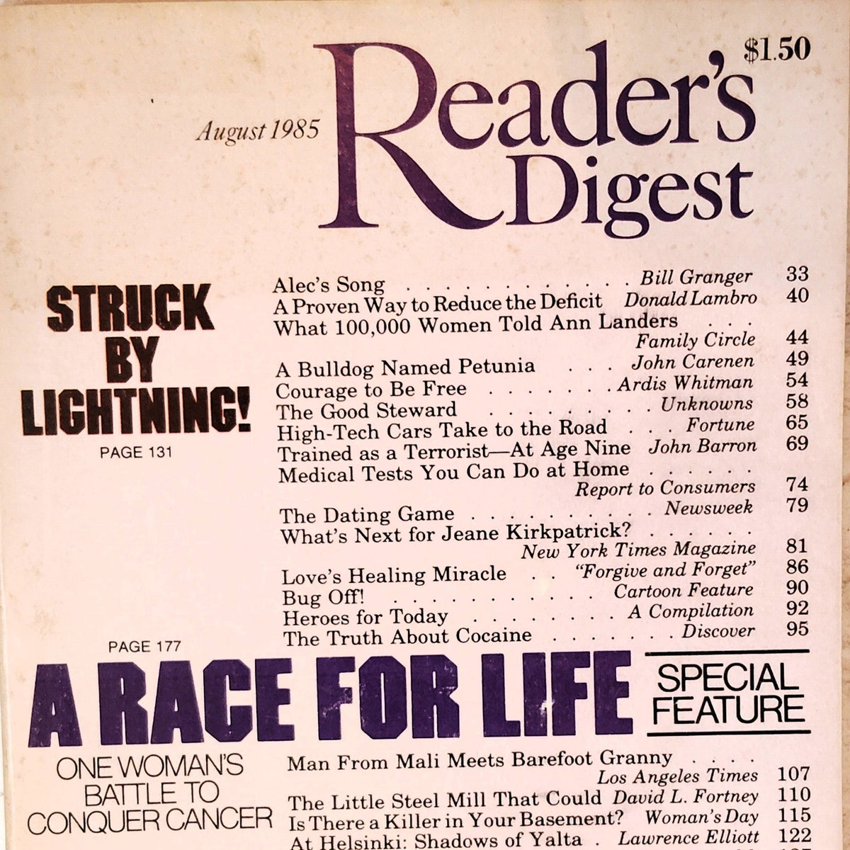 Reader's Digest August 1985 Vintage Magazine - 64th Year Back Issue