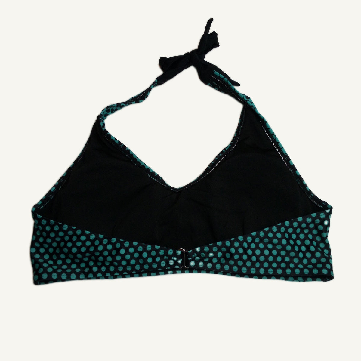 Teal & Black Polka Dot Halter Bikini Top – Women's L Swimwear, New