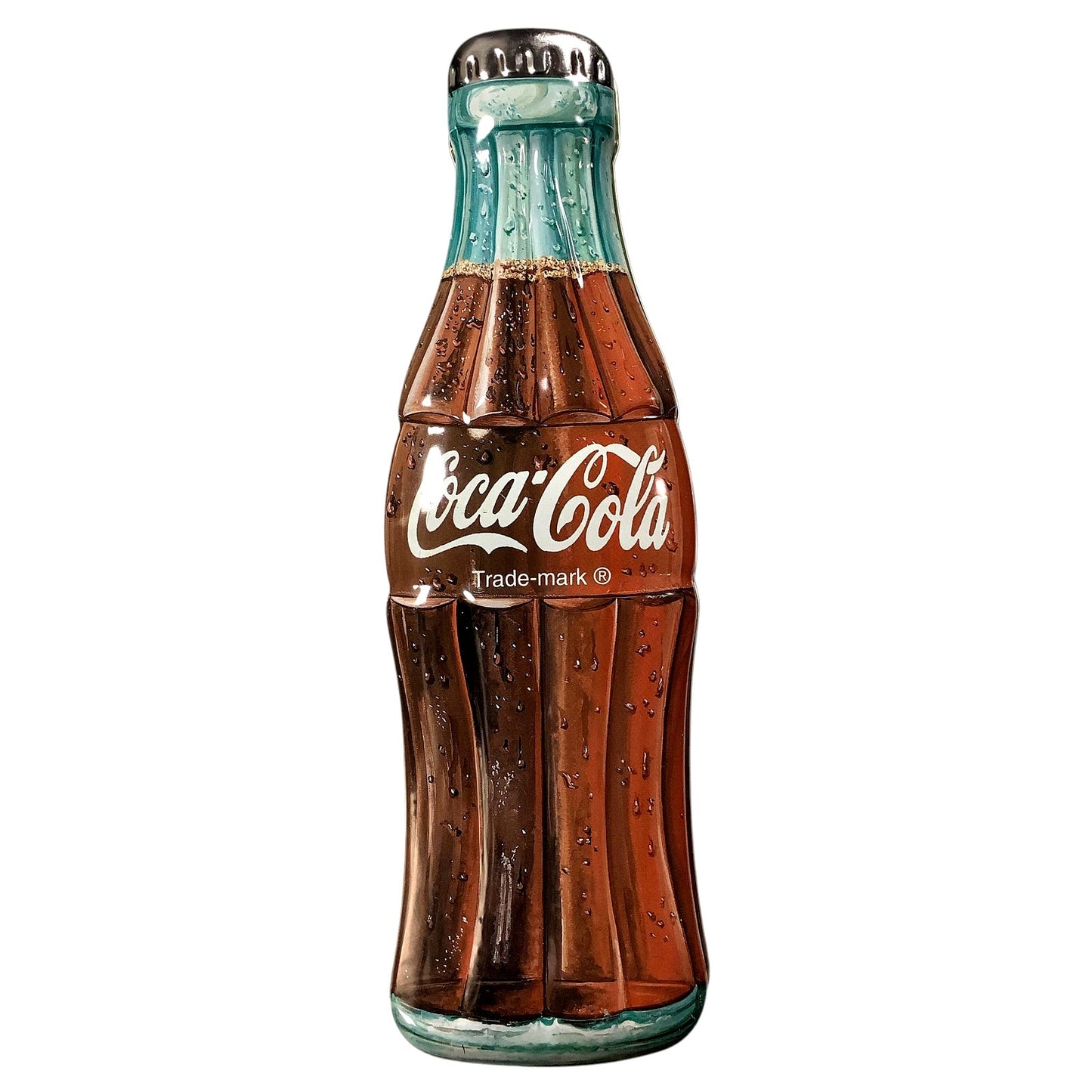 1997 Coca-Cola Bottle Shaped Tin, 13"H x 4"W x 3-1/4"D, No Dents, Few Scratches