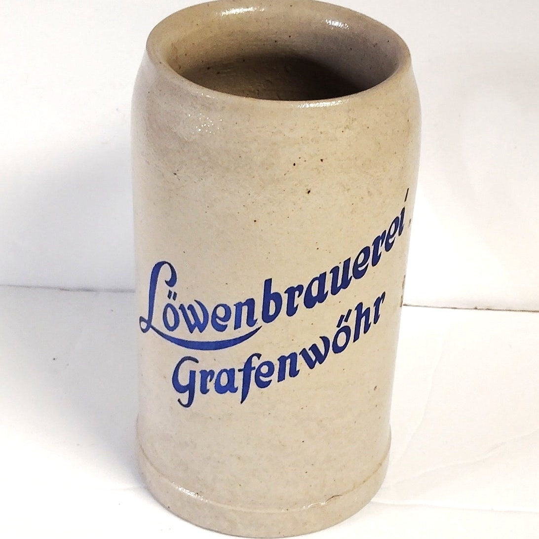 VTG Löwenbrauerei Grafenwöhr 1L German Salt‑Glazed Collector Beer Krug Stoneware