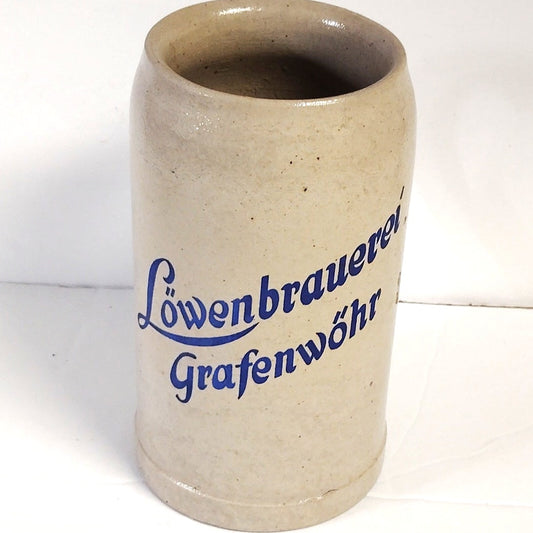 VTG Löwenbrauerei Grafenwöhr 1L German Salt‑Glazed Collector Beer Krug Stoneware