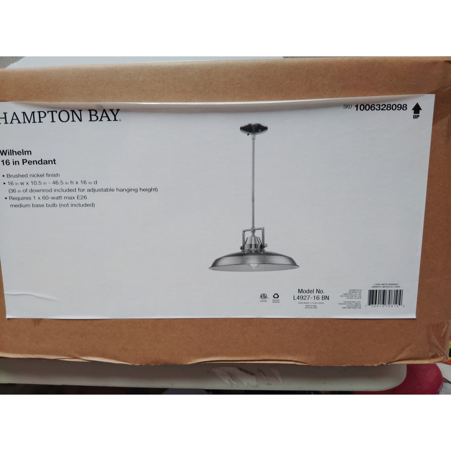 Wilhelm 16" Brushed Nickel Industrial Farmhouse Metal Pendant Light Fixture