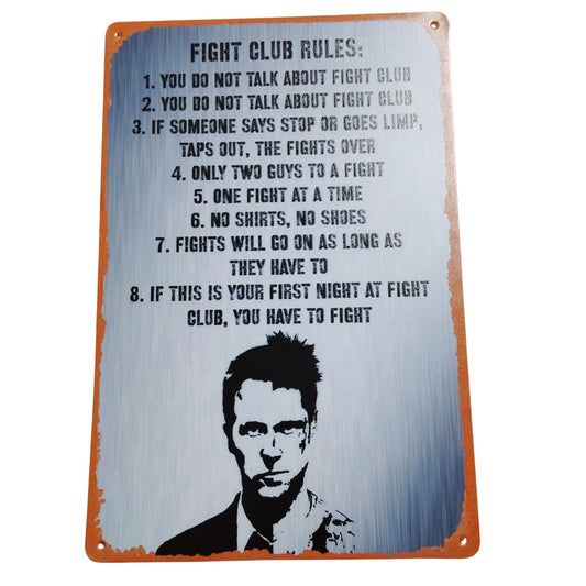Fight Club Rules Quotes – 8x12 Vintage Tin Metal Sign – Wall Décor for Garage, Bar, Man Cave