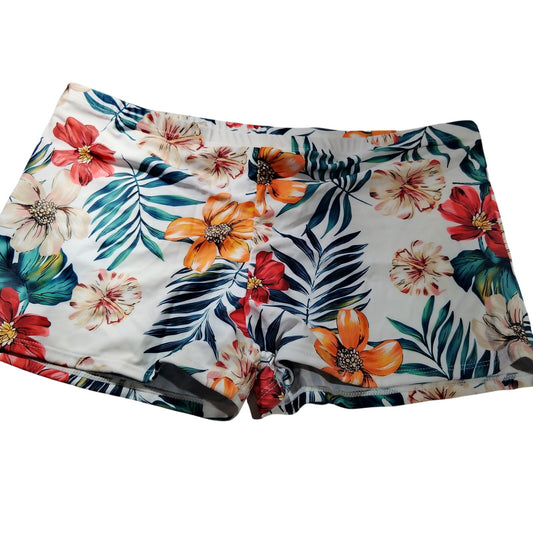 Women’s Tropical Floral Pull‑On Swim Shorts – White Multi – XXL (12) – NWOT