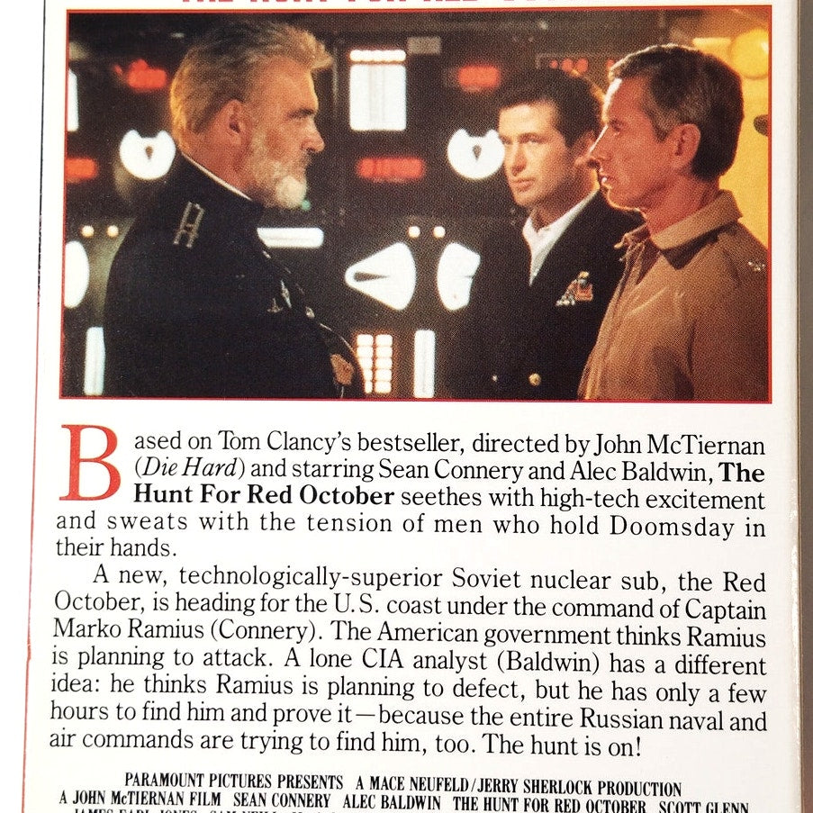 The Hunt for Red October VHS 1990 Alec Baldwin Sean Connery Paramount Thriller