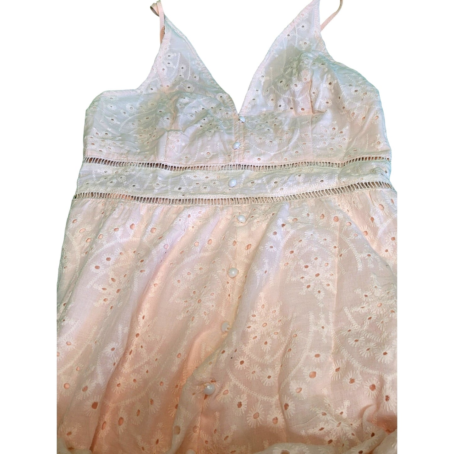 Simplee Embroidery Pearl Button Down Dress V Neck Spaghetti Strap, L (14-16)