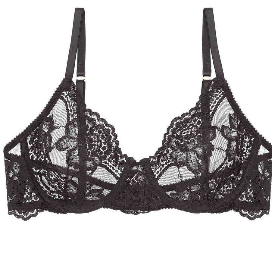 Avidlove Women’s Lace Floral Bikini Teddy Bra – Black – Small – NWOT
