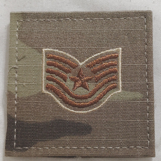 USAF Technical Sergeant E‑6 Patch – OCP Spice Brown – Hook Back – 2" × 2" Device