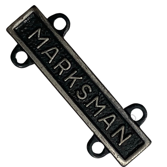 Military Qualification Bar, Marksman, 1/2"H x 1"W, Silver Text, Black Background