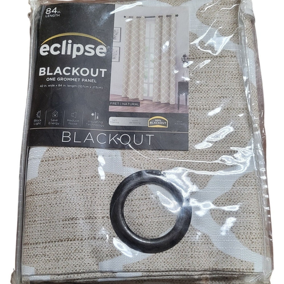 Fret Thermaback Natural Lattice 42" X 84"L Blackout Single Grommet Curtain Panel