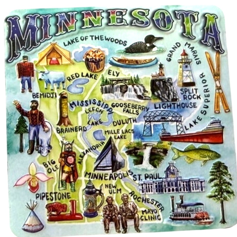 Minnesota State Map Magnet Classic Magnets 3" × 3" Embossed Design
