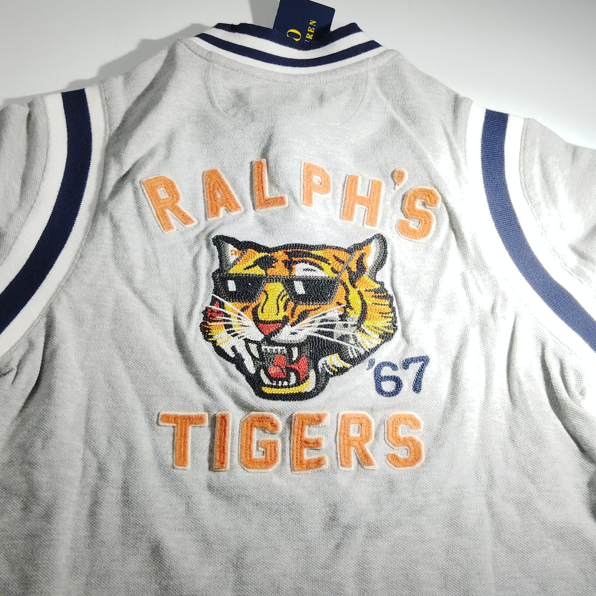 Polo Ralph Lauren Boys Gray Tigers Graphic Baseball Polo Shirt Size 8 Pique