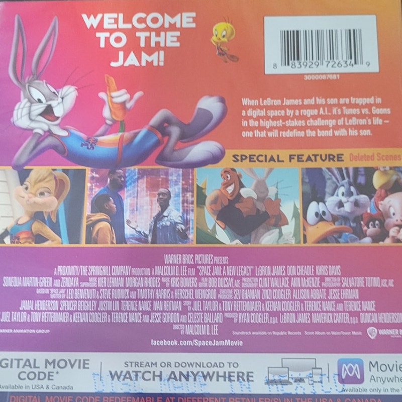 Space Jam A New Legacy DVD 2021 LeBron James Looney Tunes Family Basketball Fun