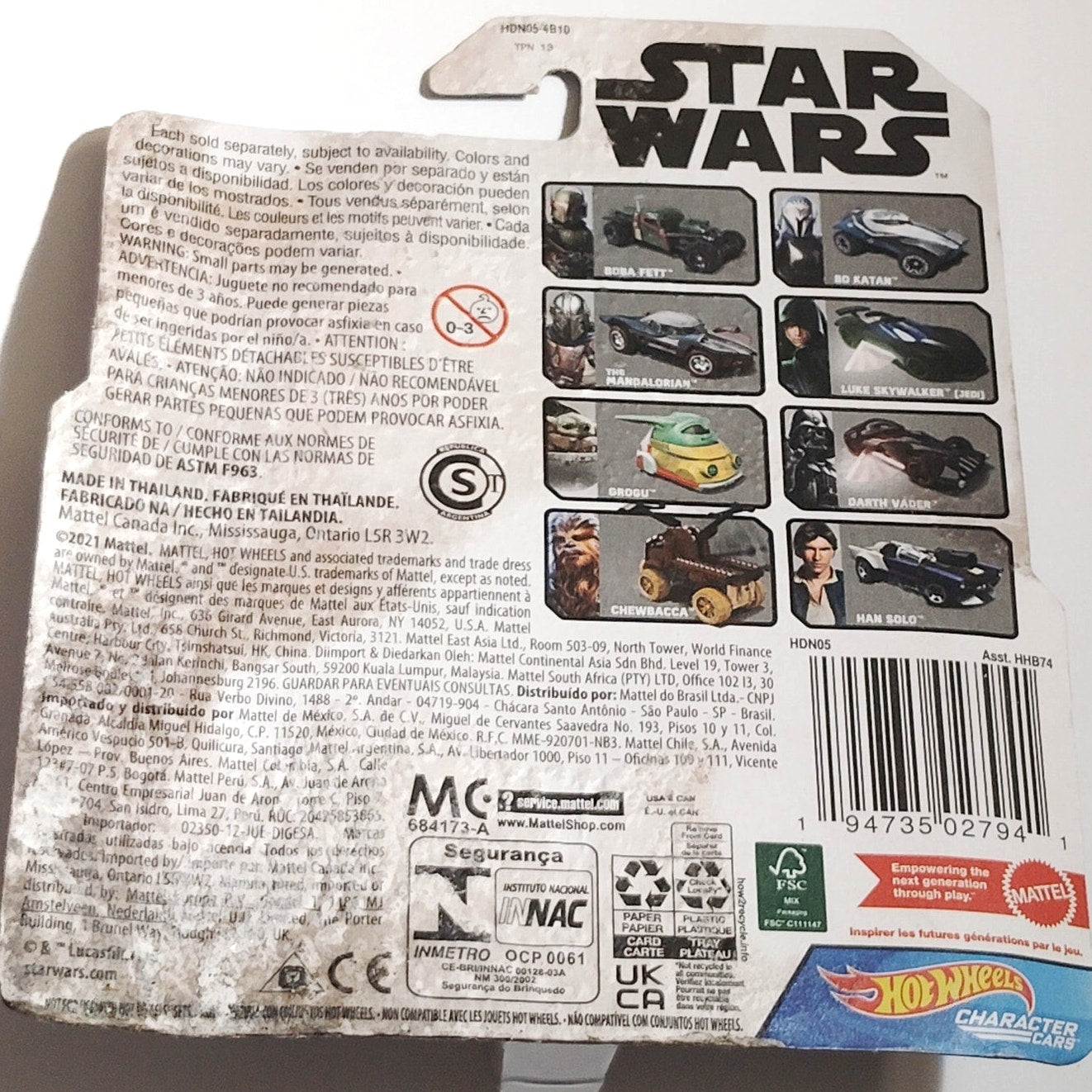 Star Wars Hot Wheels Character Car Han Solo Diecast 1:64 Mattel