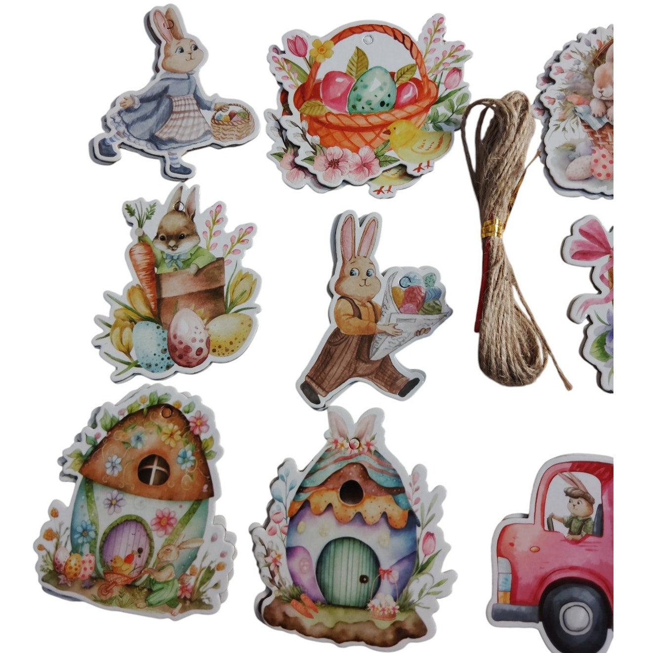 Easter Hanging Ornaments – 24PCS Set, 3-5" – 12 Designs, Bunnies, Eggs, Floral