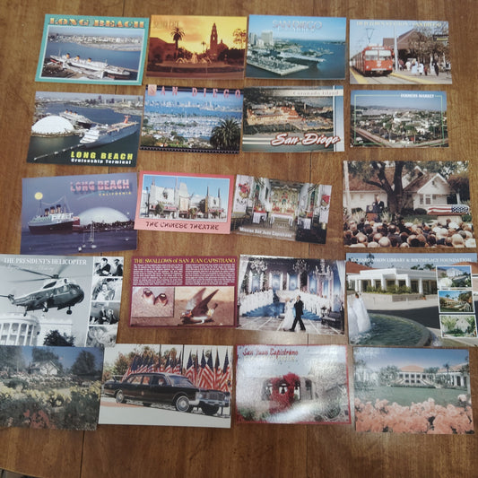 20 Pcs -VTG  AZ NV CA Postcards - San Diego, Long Beach, San Juan Capistrano