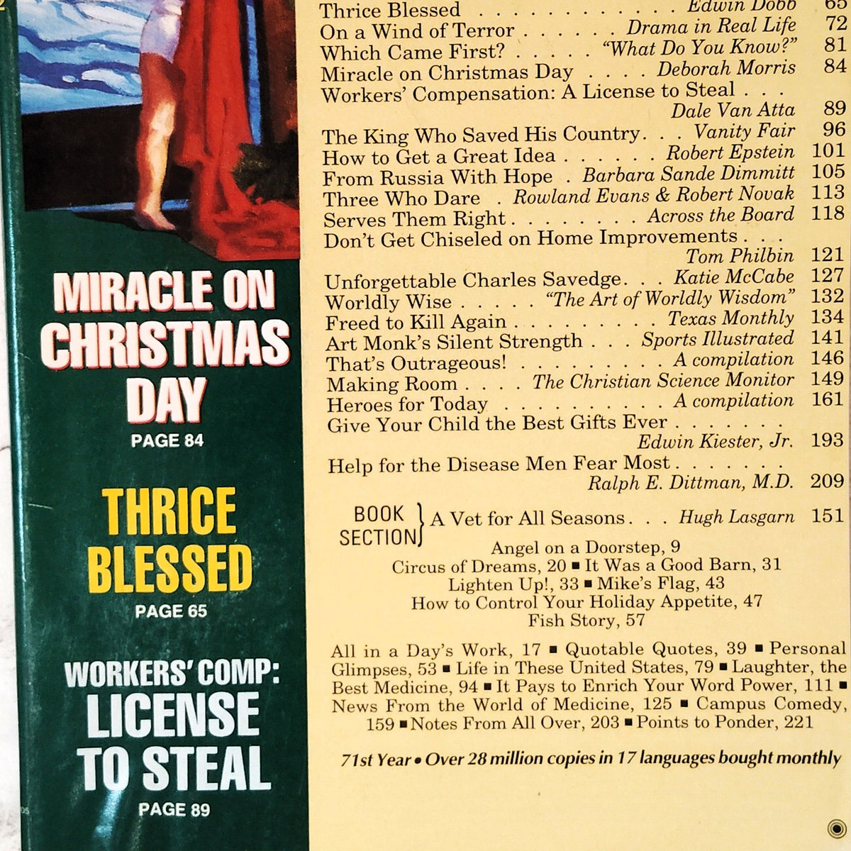 Reader's Digest December 1992 Magazine Miracle on Christmas Day Vintage