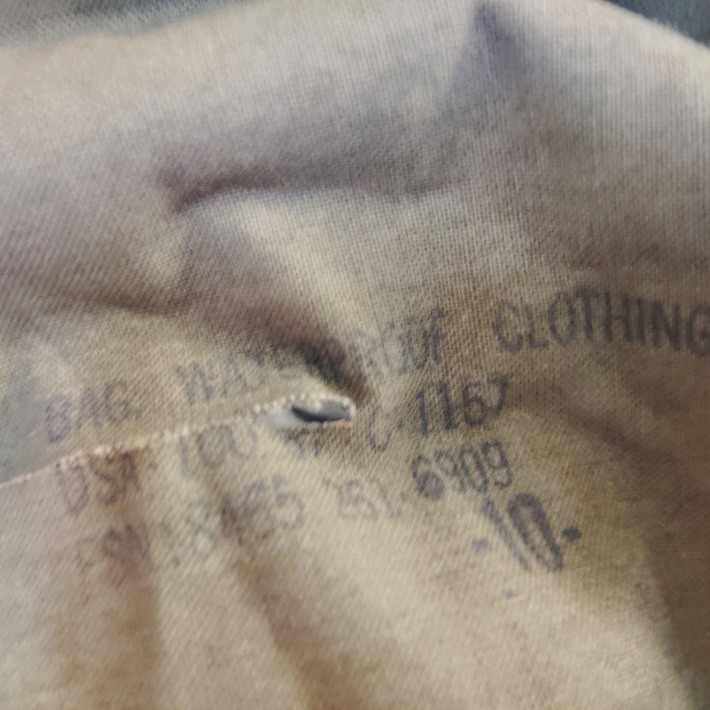 1967 Military Waterproof Clothing Bag, Green, Corner Cut & Pin Holes