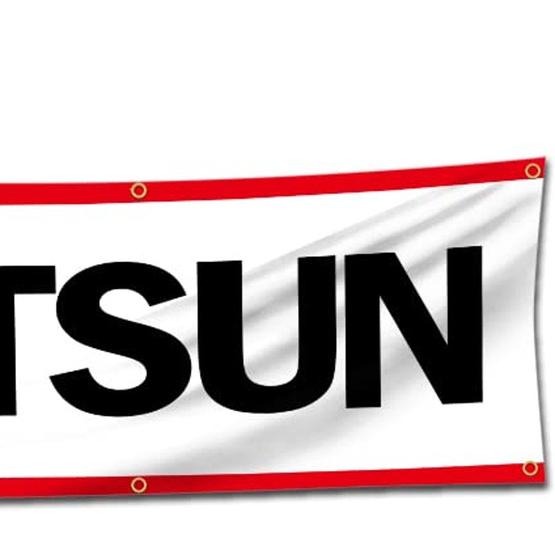 Datsun Banner 2×8 ft White, Red, Black Polyester w/ Brass Grommets Garage Decor