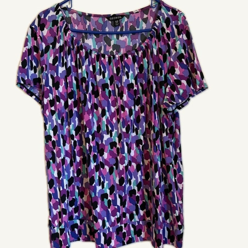 George 2-Piece Purple Multicolor Top & Open-Front Knit Cardigan Set XL