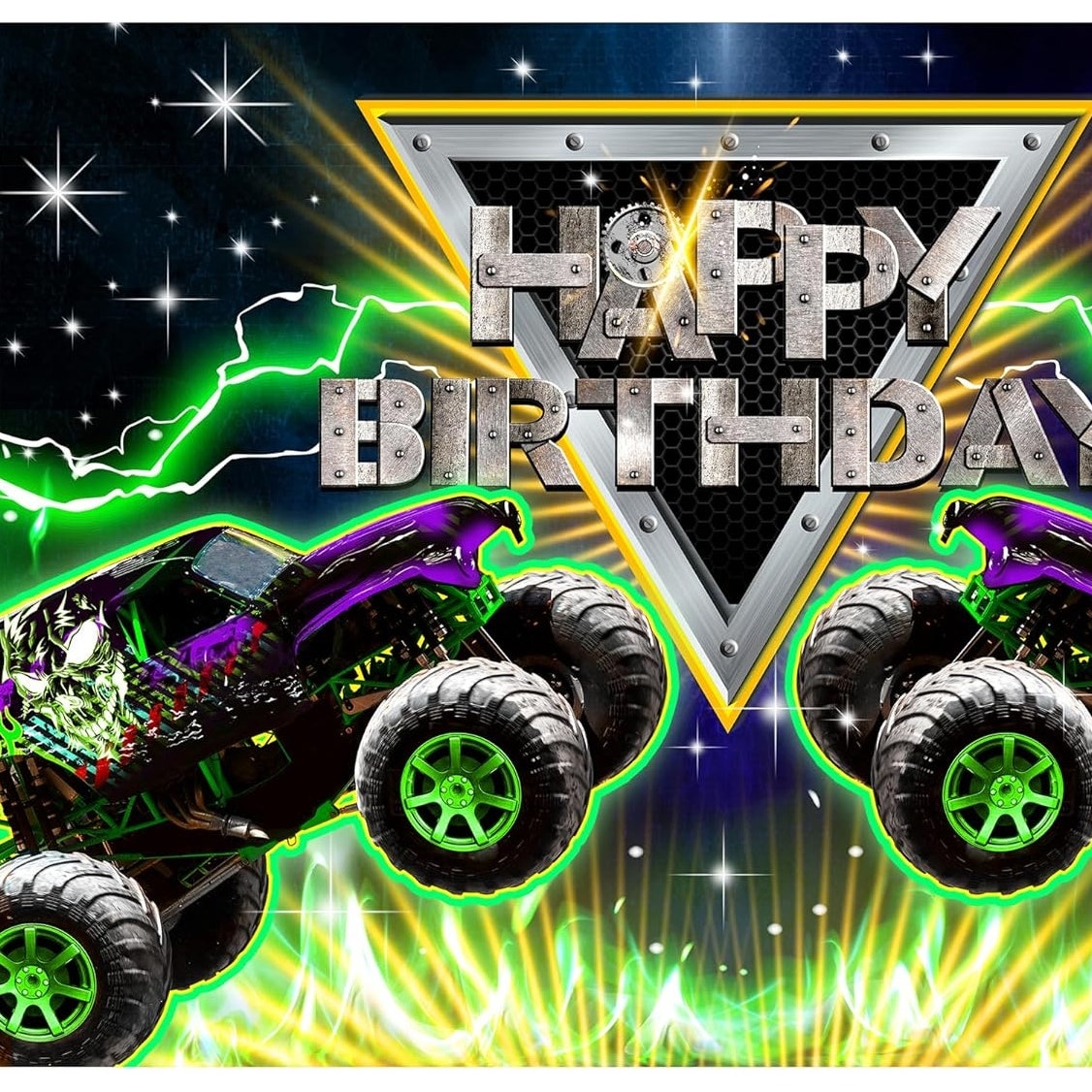 Monster Truck Birthday Backdrop 7×5 ft Green Car Racing Party Background