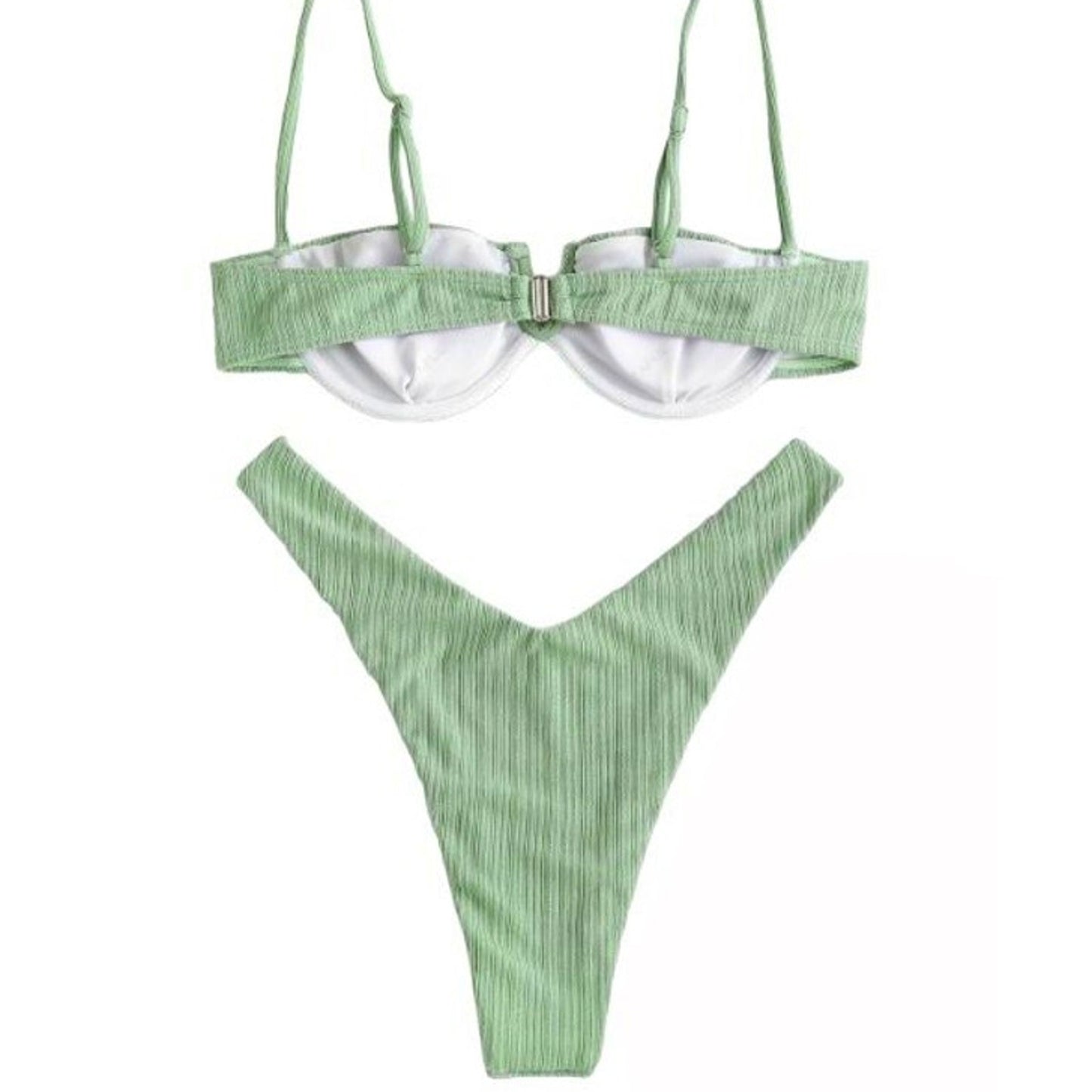 ZAFUL V-Notch Underwire Balconette Bikini Swimwear - Light Green, M (6)