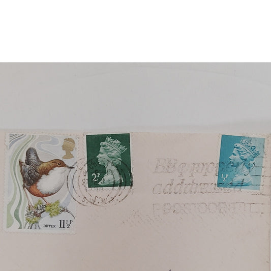 1970s British Postage Stamps, Canceled ½p 2p 11½p Queen Elizabeth II Dipper Bird