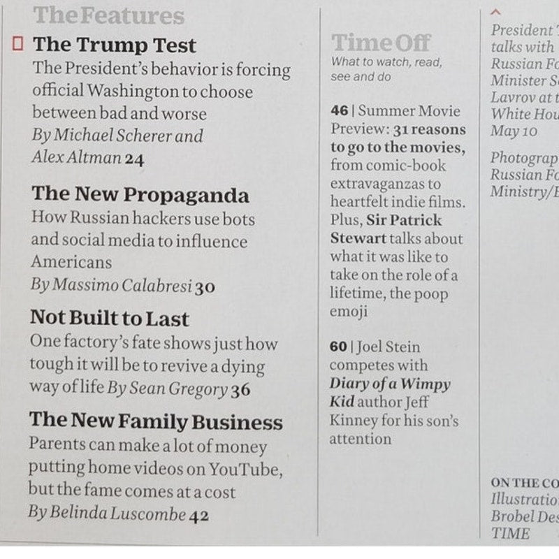 TIME Magazine May 29 2017 Trump Test Russia Cover Vol 189 No 20 Back Issue