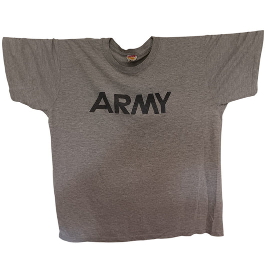 U.S. Army Gray PT Shirt - Large - ARMY Text Front & Pyramid Emblem on Back -EUC