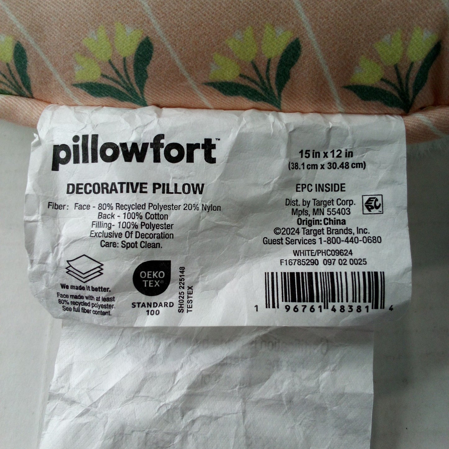 Pillowfort Heart Reversible Mini Decorative Pillow – White/Floral, 15" × 12"