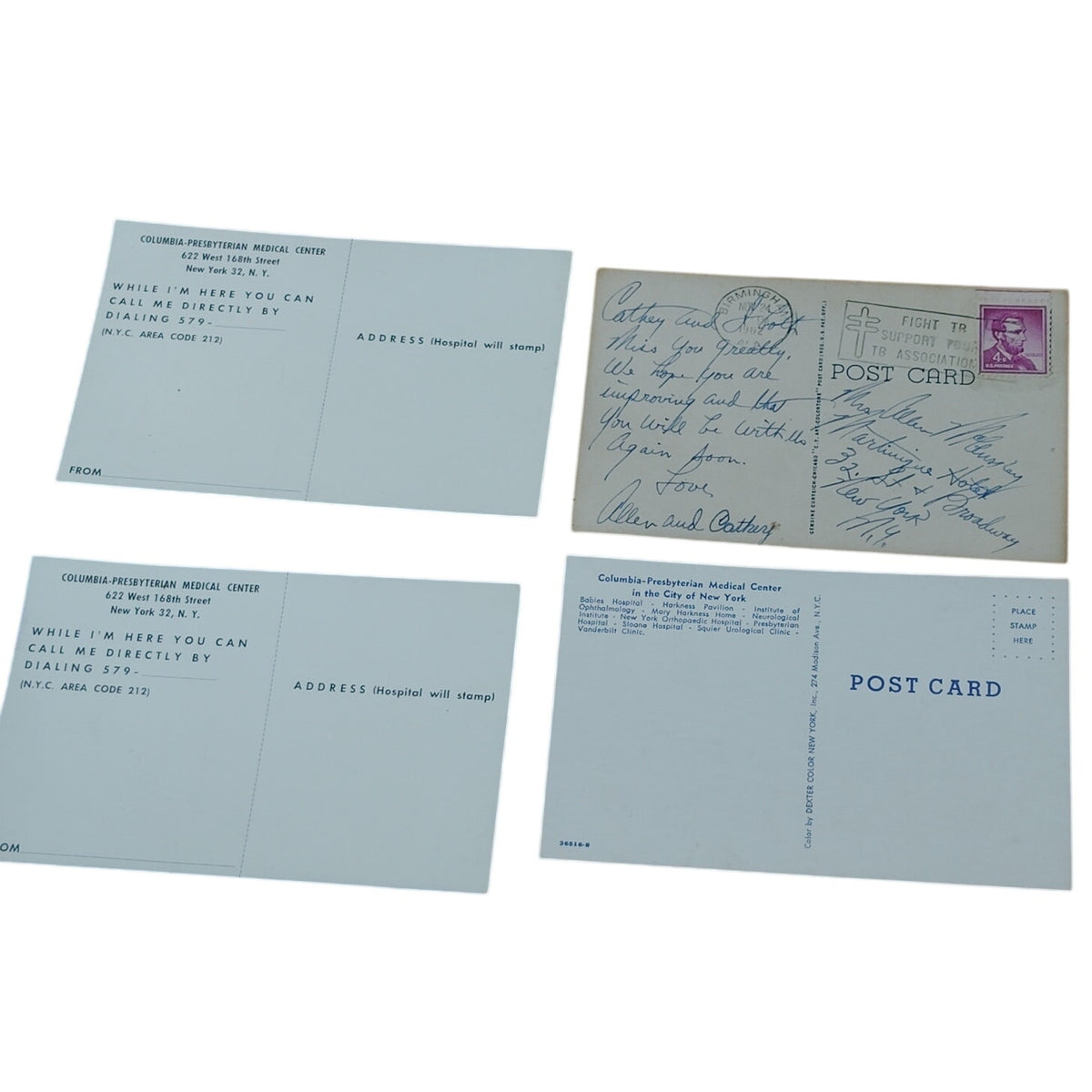 4 Vintage New York Postcards - Columbia-Presbyterian Medical Center & Comical