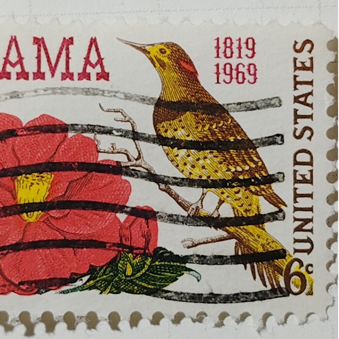 1969 US Postage Stamp Scott #1375 6c Alabama Statehood Camellia Bird Used