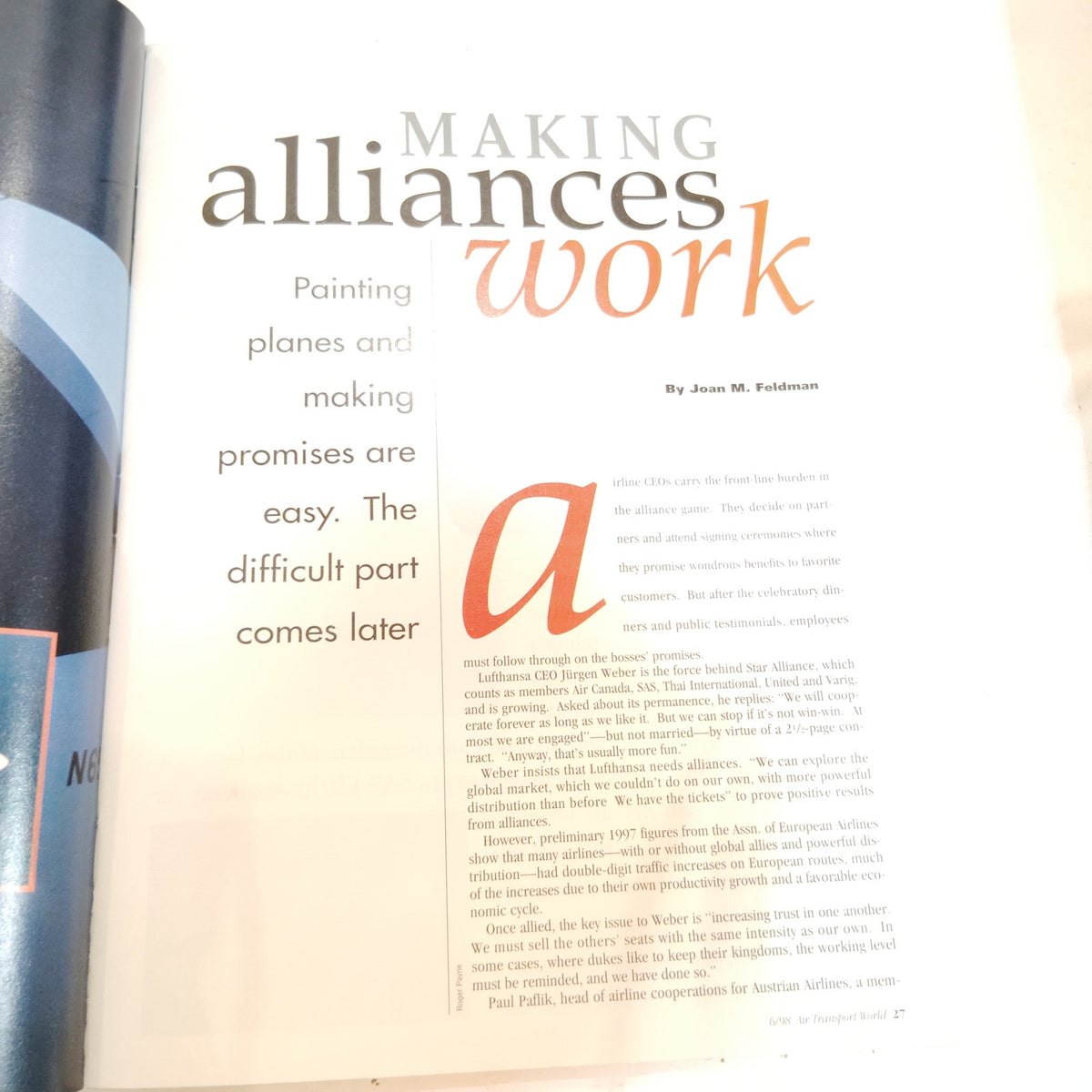 Air Transport World Magazine June 1998 - Building an Alliance Vintage Aviation