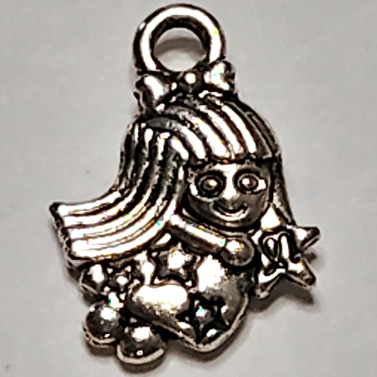 Virgo Zodiac Charm Patinated Silver‑Tone Metal Figure with Stars 5/8" Pendant