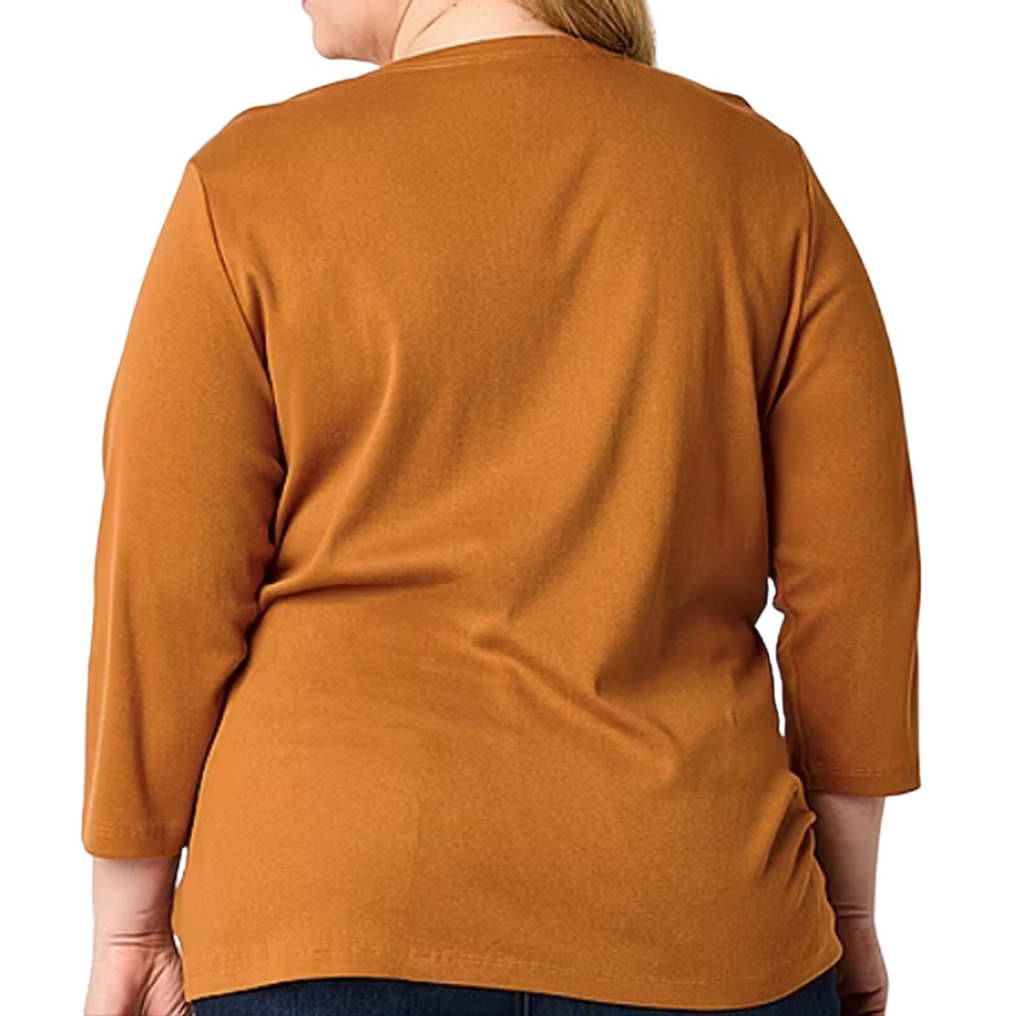 St. John's Bay Women's Plus V Neck 3/4 Sleeve T-Shirt, Deep Bronze, XXLT, 2XLT