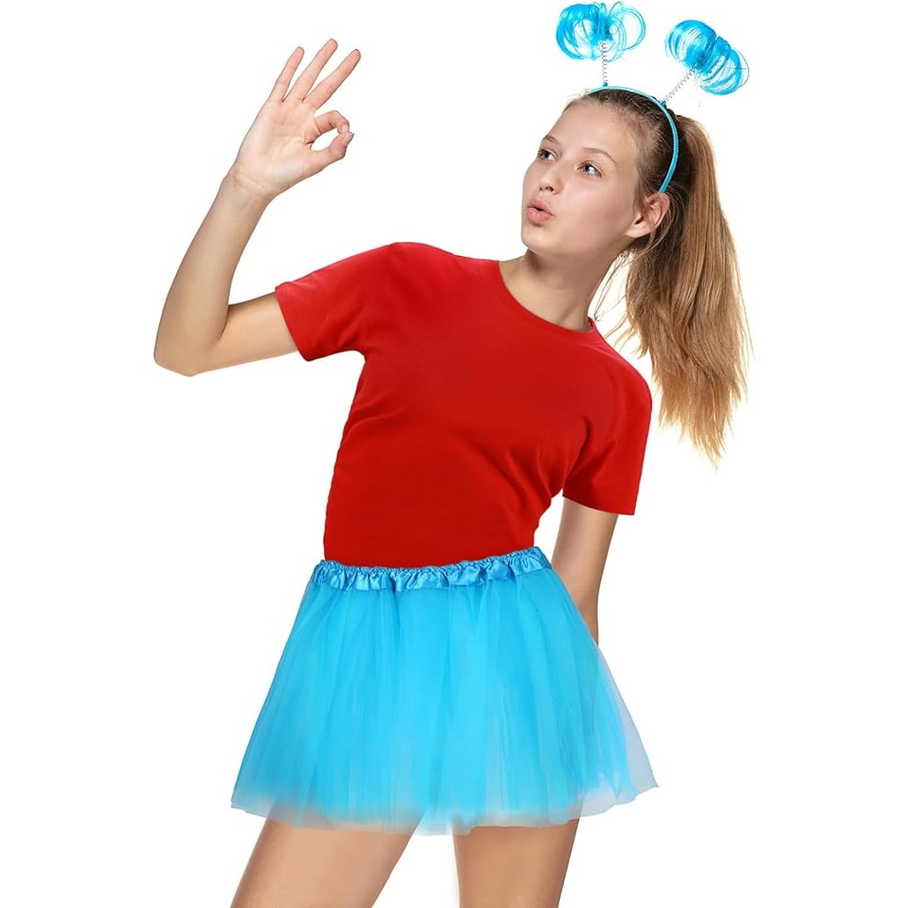 Girls Tulle Tutu Set, M, T‑Shirt Striped Thigh‑High Socks Tutu Skirt Headband