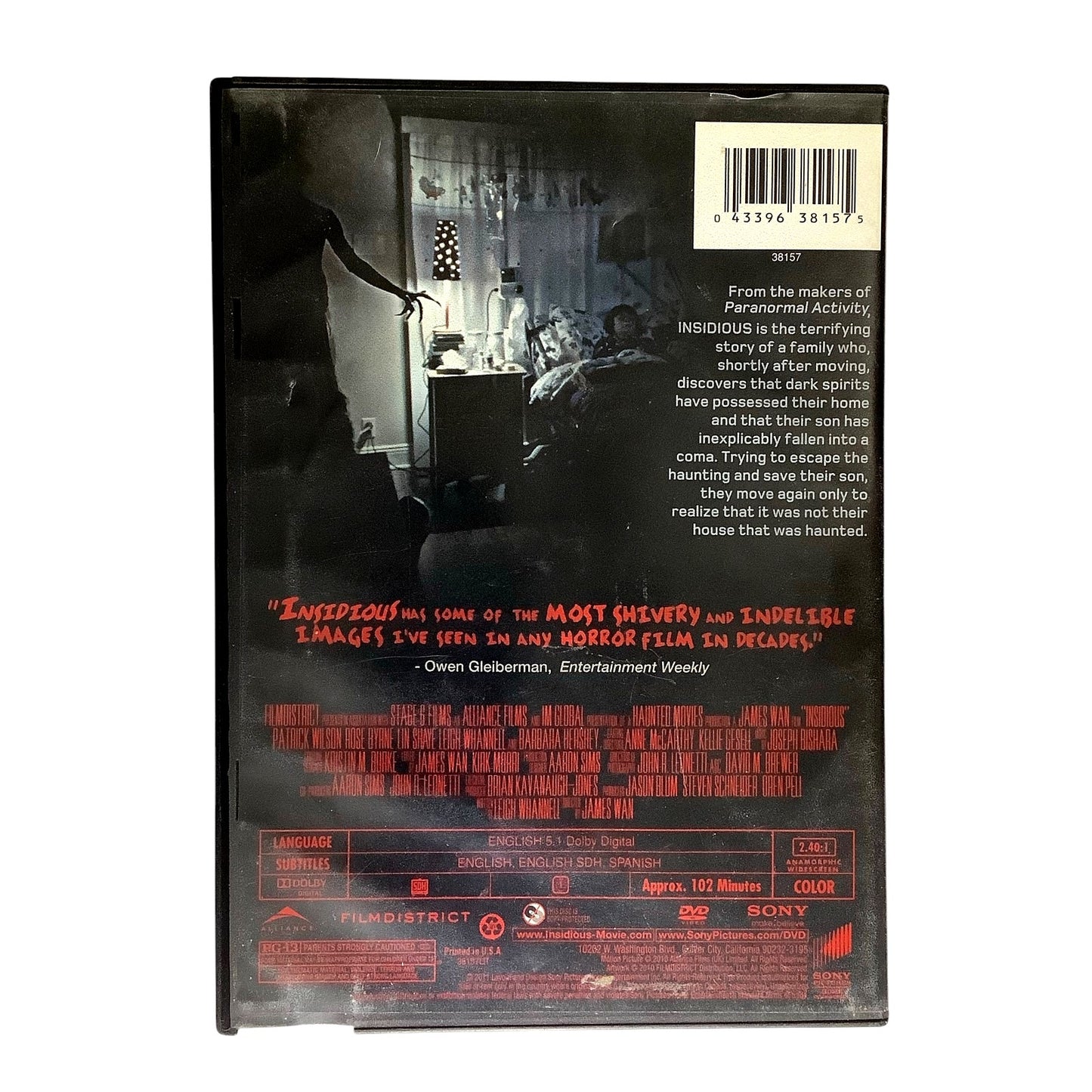 Insidious (2010 DVD) 102 Minutes of PG-13 Horror