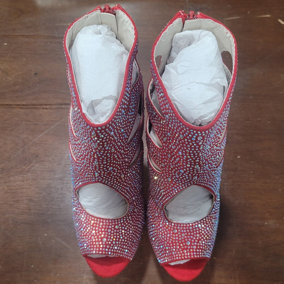 Ellie Shoes Red Ankle Boots w/ Rhinestones, 709-WENDY Size 7, Platform Stiletto
