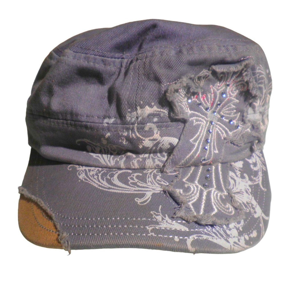 3 Cross Motif Painter Distressed Hats / Caps, Blue, Gray, Tan, Adjustable Buckle
