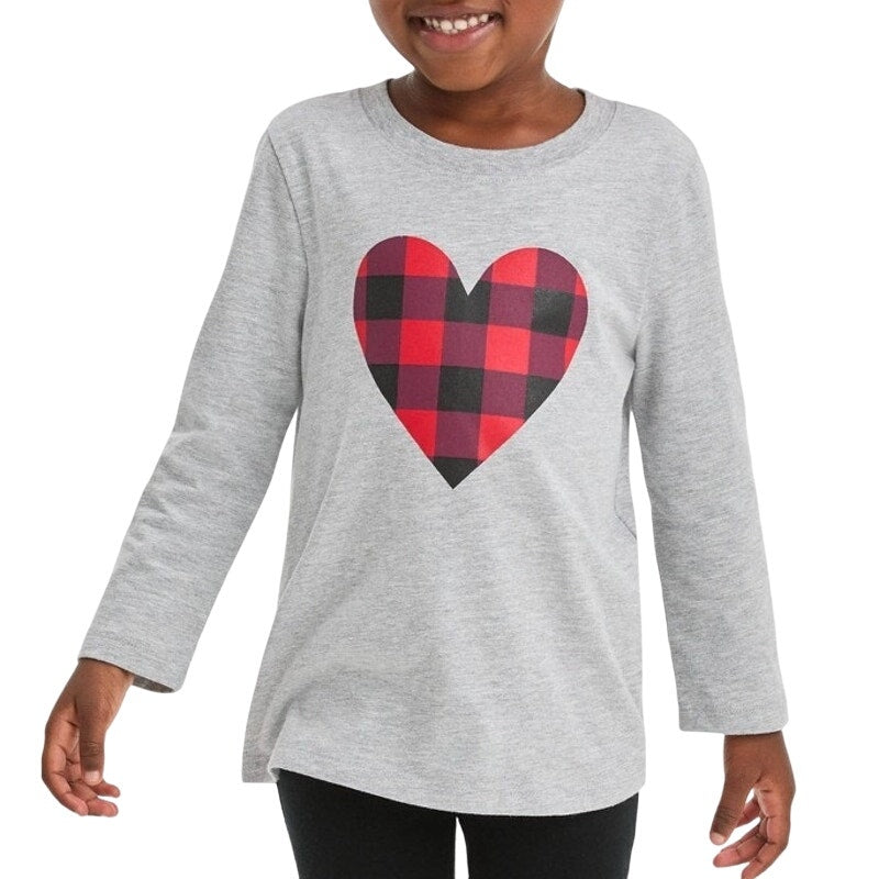 Toddler Heart Plaid Long Sleeve T-Shirt - Cat & Jack, Heather Gray 4T