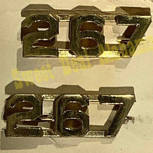 Early/Mid 1900s Brass C-Clasp "267" Collar Devices 3/8"H Hat / Lapel Pins Set