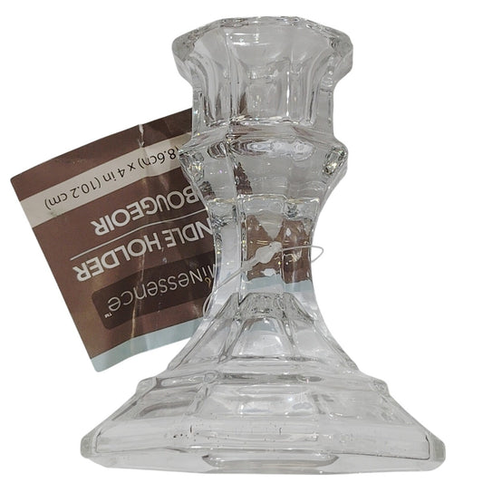 Luminessence Glass Candlestick Holder 3.4x4 Clear Decorative Taper Candle Stand