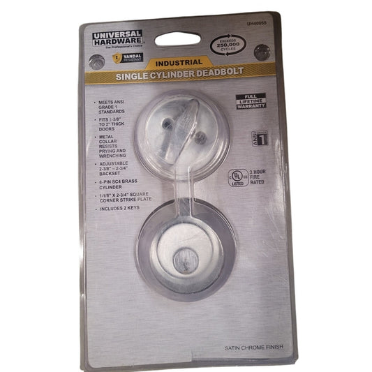 Commercial 2-3/4 in. Single Cylinder Satin Chrome Heavy-Duty Industrial Deadbolt