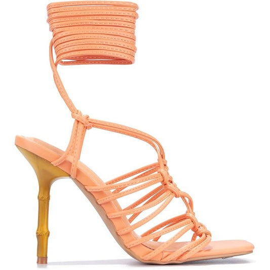 Cape Robbin Soan Women’s High Heels, Coral, Size 9, Strappy Lace-Up, Square Toe