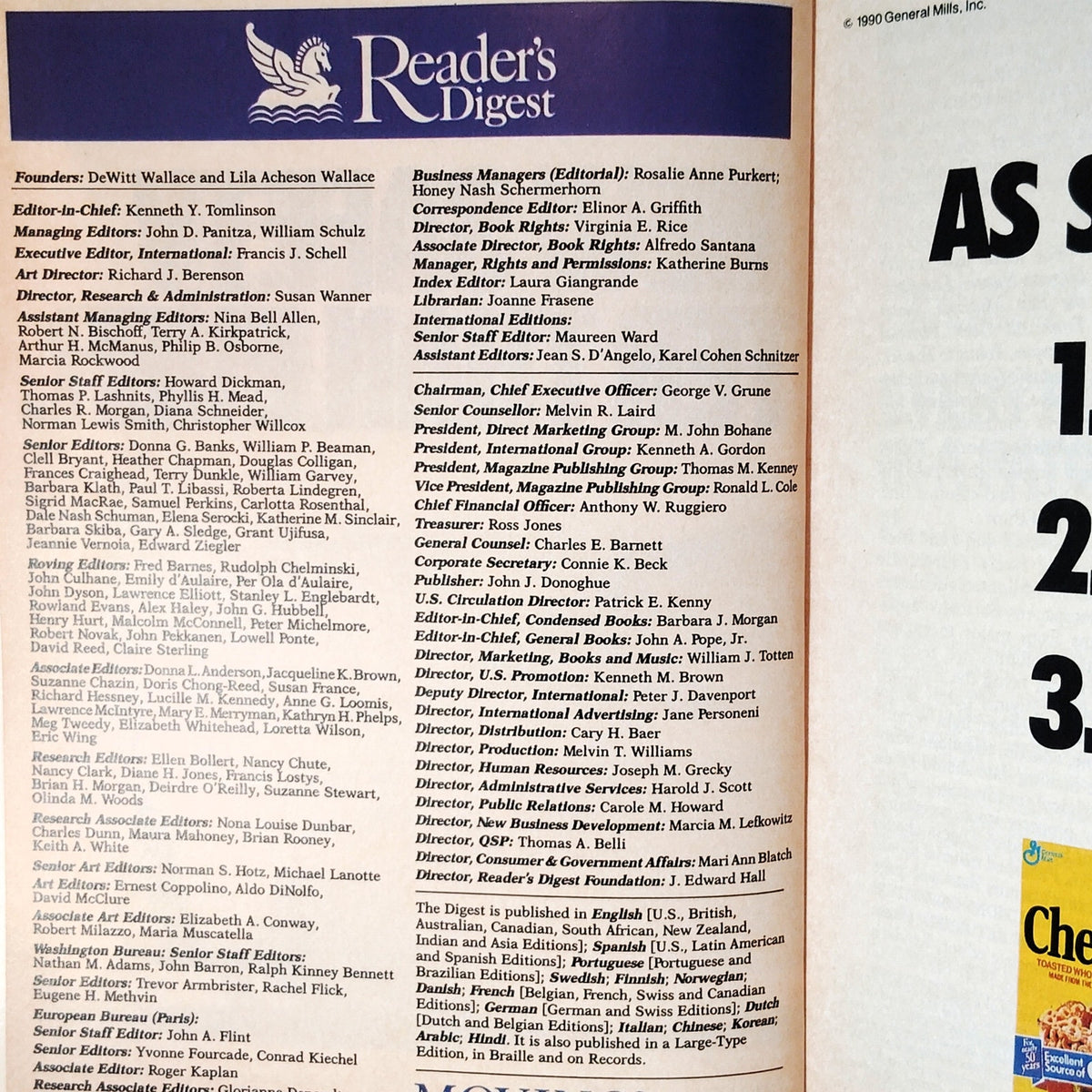 Reader's Digest Magazine January 1991 Vintage "Doc" Edgarton Back Issue