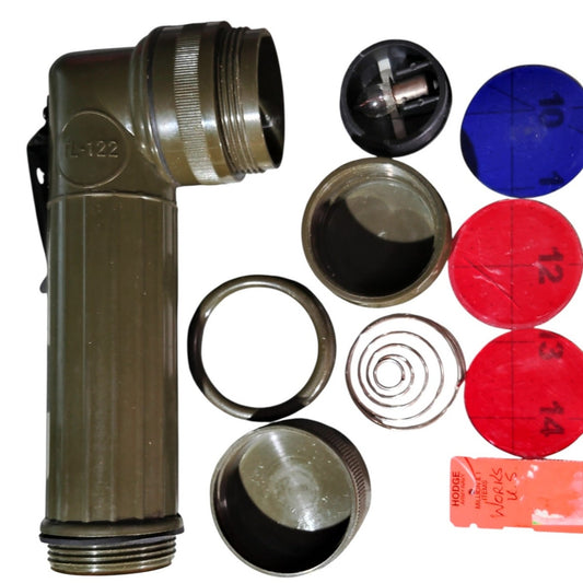 TL-122 Military Surplus Flashlight – ODG | 2 Red & Blue Lens Filters  Extra Bulb