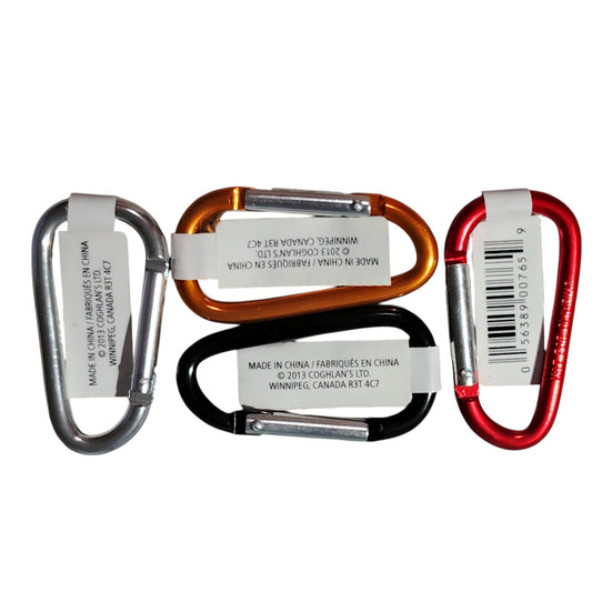 Coghlan’s 4-Pk 8mm Mini Carabiners Red, Black, Orange & Silver -Not for Climbing