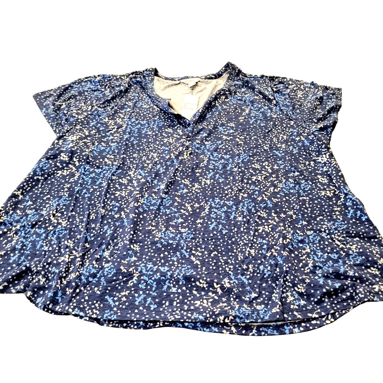 Liz Claiborne Women's Plus Size Split Crew Neck Short Sleeve Blouse, Indigo 5XL