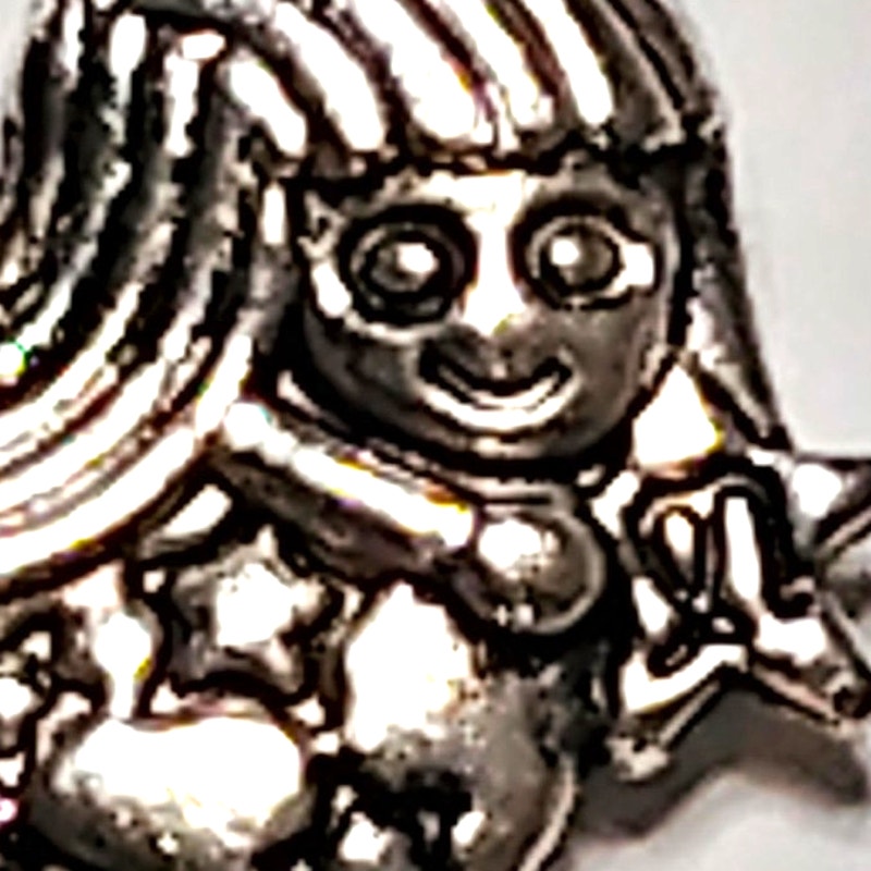 Virgo Zodiac Charm Patinated Silver‑Tone Metal Figure with Stars 5/8" Pendant