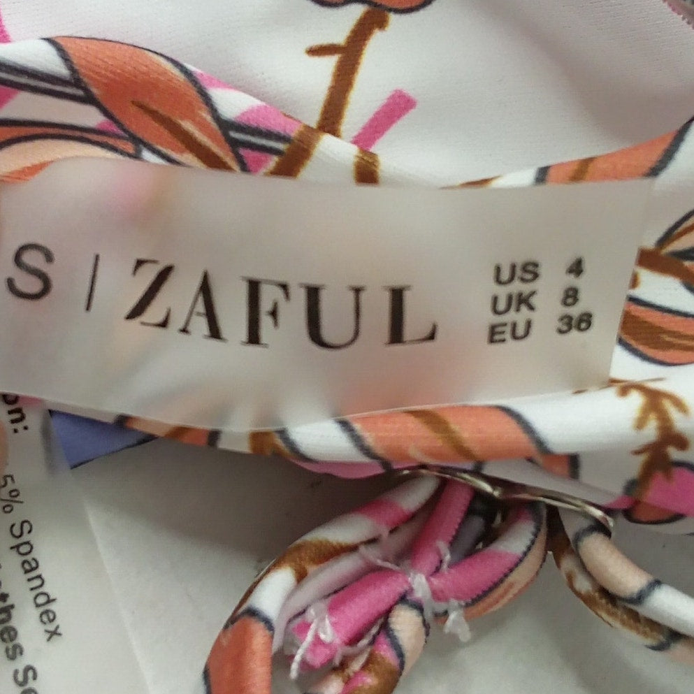 ZAFUL Frilled V Wired Floral Plant Print Bikini Swimwear Top White S (4)